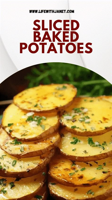 Enjoy these thinly sliced potatoes baked to perfection. A delightful crunch in every bite, perfect for any side dish! Oven Baked Sliced Potatoes, Oven Baked Potatoes Recipes, Sliced Baked Potatoes, Baked Potato Slices, Crispy Baked Potatoes, Parmesan Potato, Potato Stacks, Potatoes Baked, Potatoes In Oven