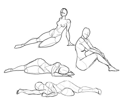 Today's Drawing Class 101: Poses | How to Draw the Human Body - Study: Resting Poses for Comic / Manga Character Reference Female Pose Reference Laying Down, Character Laying Down, Female Pose Reference Drawing Sitting, Laying Down Pose Drawings Side View, Person Laying Down Reference Side View, Crouched Pose Reference Drawing, Woman Sitting Pose Reference Drawing, Cute Female Poses Drawing Reference, Women Laying Down Pose Drawing