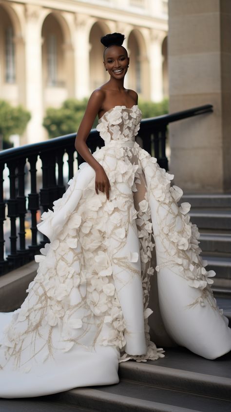 Big White Dress Gowns, Sleek Reception Dress, Black Bride Ball Gown, Bridal Inspiration Board, Nigerian Wedding Gowns Brides, African Inspired Wedding Dress, Bustiers Outfits, Hanifa Bridal, High Fashion Wedding Dress Couture