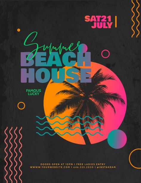 Summer Flyer Template | PosterMyWall Graphic Design Inspiration Poster, Techno Party, Neon Jungle, Festival Flyer, Summer Poster, Beach Festival, Flyer And Poster Design, Party Poster, Main Game