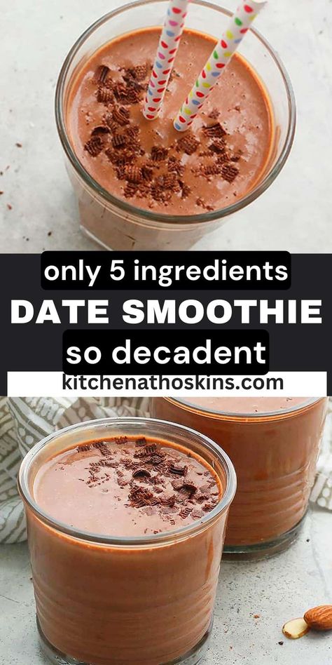 Date Smoothie is made using 5 simple ingredients, ready in under 5 minutes, bursting with nutrients, and shockingly decadent. Date Smoothie Recipes, Oatmeal Shake, Healthy Morning Smoothies, Dates Recipes, Kid Friendly Smoothies, Coffee Breakfast Smoothie, Chocolate Smoothie Recipes, Date Smoothie, Oat Smoothie