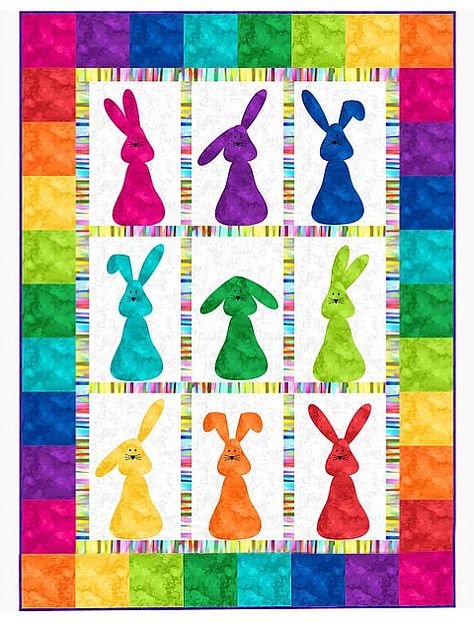 Make an Adorable Crib Quilt in Bright Colors - Quilting Digest Bunny Baby Quilt, Crib Quilt Pattern, Wall Quilt Patterns, Appliqué Quilts, Bunny Quilt, Baby Quilt Pattern, Quilt Care, Pretty Quilt, Quilt Stores