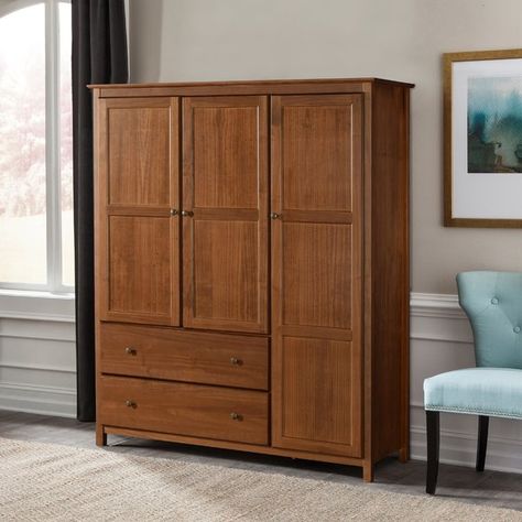 Grain Wood Furniture Sheila Armoire & Reviews | Wayfair Sofa Scandinavian, Solid Wood Armoire, Solid Wood Wardrobes, Hiasan Bilik Tidur, Real Wood Furniture, Wood Armoire, Wood Wardrobe, Bedroom Armoire, Large Shelves