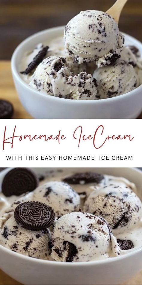 Easy Homemade Oreo Ice Cream Recipe Ingredients: 18 Oreo cookies, divided 1 can (14oz/400g) sweetened condensed milk 2 cups (480ml) heavy cream, cold #Oreo #IceCream Oreo Ice Cream Recipe, Homemade Oreo Ice Cream, Condensed Milk Ice Cream, Homemade Oreo Cookies, Easy Homemade Ice Cream, Easy Ice Cream Recipe, Oreo Ice Cream, Oreo Dessert, Ice Cream Cookies