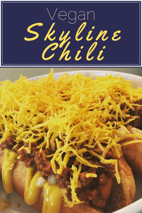 If you're from the midwest, you know Skyline Chili. If you're from the midwest and vegan, you NEED this Vegan Skyline Chili recipe in your life! Vegan Chili For Hotdogs, Vegan Cincinnati Chili, Vegetarian Cincinnati Chili, Vegan Hot Dog Chili, Vegetarian Skyline Chili Recipe, Skyline Chili Recipe, Cincinnati Chili Recipe, Skyline Chili, Vegan Chili Recipe