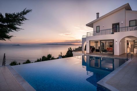 Villa In Greece, Crete House, Villa By The Sea, Greece Sea, Modern Renovation, Beachfront Home, Sea House, Island House, Greece Islands