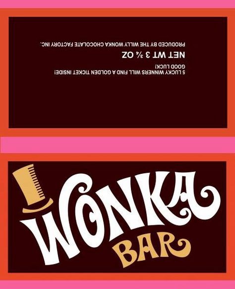 The outside of the Wonka bar invitation. I printed 2 on a sheet of a4 glossy photo paper with chocolate print on the other (matt) side. Willy Wonka Chocolate Bar Wrapper, Wonka Bars Printable Free, Wonka Bar Template, Wonka Bar Wrapper Free Printable, Chocolate Paper Craft, Willy Wonka Bar, Wonka Chocolate Bar, Wonka Bar Printable Free, Willy Wonka Chocolate Bar