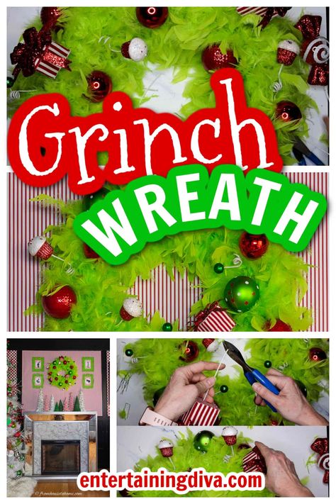 Diy Grinch Wreath, Grinch Christmas Door, Glamping Christmas, A Grinch Christmas, Cut Snowflakes, Diy Grinch, Grinch Wreath, Christmas Entry, Grinch Decorations