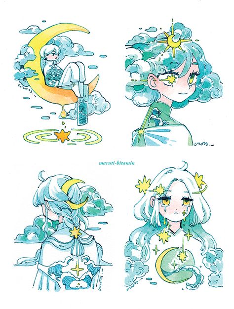 (1) maru (@maruti_bitamin) / X Cute Drawlings, Moon Drop, Blue Drawings, Creative Drawing Prompts, Chibi Drawings, Amazing Drawings, Human Art, Dreamy Art, 영감을 주는 캐릭터