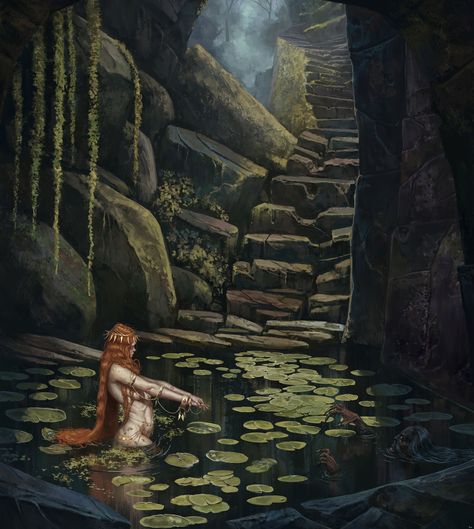 Water Nymphs, Celtic Tree, Fairytale Art, Dark Places, Mermaid Art, Ethereal Art, Dark Fantasy Art, Lily Pads, Pretty Art