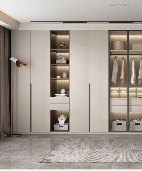 Walkin Wardrobe Design Bedroom, Wabi Sabi Dressing Room, Dressing Design Modern, Walk In Wardrobe Modern, Mirror Walk In Closet, Wordrop Ideas Room, Closet Design Modern, Modern Luxury Wardrobe Design, Modern Walk In Wardrobe