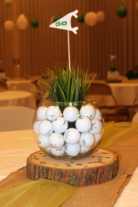 Golf Party Centerpiece Ideas, Golf Table Decorations, Sports Banquet Centerpieces, Purple Tees, Golf Centerpieces, Golf Trips, Sports Centerpieces, Golf Baby Showers, Banquet Centerpieces