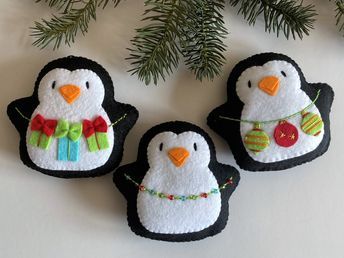 Felt Penguin Ornament, Felt Crafts Patterns Templates, Felt Christmas Ornaments Diy, Free Felt Patterns, Christmas Decorations For Tree, 2022 Ornaments, Christmas Fair Ideas, Diy Felt Christmas Ornaments, Felt Ornaments Patterns