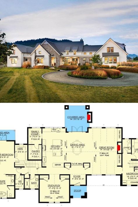 Modern Farmhouse House Plans, Two Story Farmhouse Plans, Farmhouse House Plans, 3 Bedroom Floor Plan, Floor Bloxburg, Free House Plans, Walkout Basement, Bedroom Floor Plans, Plans Modern