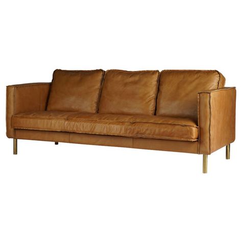 Top Grain Leather Sofa, Minimalist Sofa, Brass Legs, Pull Out Sofa, Brown Sofa, Contemporary Sofa, Sofa Living, Sofa Sale, Yellow Leather