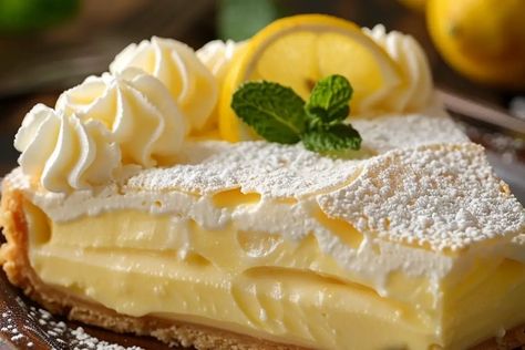 Lemon Custard Cake Recipe Lemon Custard Cake, Lemon Custard Pie, Custard Cake Recipes, Lemon Custard, Custard Cake, Leftover Cake, Warm Cake, Custard Pie, Egg Yolks