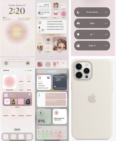 Iphone Aesthetic Customization, Iphone Aesthetic Widget Design, Iphone Screen Aesthetic Ideas, Iphone Inspo Home Screen Pink, Inspo Background Iphone, Organized Phone Screen Aesthetic, Girly Phone Theme, Layout Inspo Iphone, Cute Iphone Homescreen Ideas