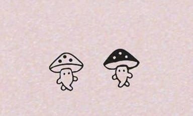 Simple Funky Tattoos, Tiny Mushroom Tattoo Matching, Cute Matching Mushroom Tattoos, Simplistic Mushroom Tattoo, Mushroom Cute Tattoo, Couples Mushroom Tattoo, Happy Mushroom Tattoo, Small Simple Mushroom Tattoo, Matching Mushroom Tattoos For Best Friends