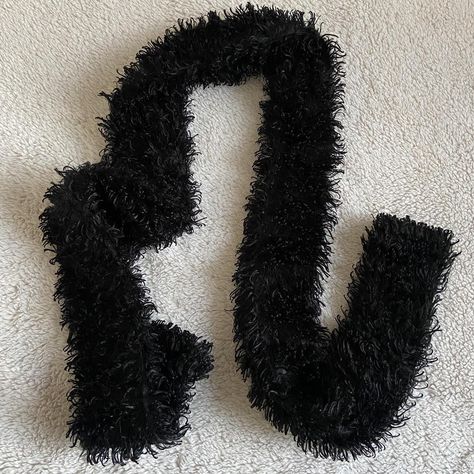 Y2K Fuzzy Black Scarf Super cute and in great... - Depop Y2k Scarf Outfit, Y2k Scarf, Black Fuzzy Leg Warmers, Fluffy Crochet Scarf, Black Sparkly Scarf, Fuzzy Scarf, Black Scarf, Crochet Scarves, Pretty Jewellery