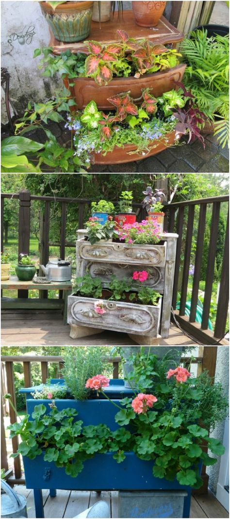 20 Brilliantly Creative Ways To Incorporate Old Furniture Into Your Garden Design - Easy gardening ideas with tutorial links by diyncrafts.com team <3 Patio Layout Design, Garden Furniture Diy, Garden Diy Furniture, Creative Planters, Creative Garden Ideas, Vegetable Gardening Ideas, Cozy Garden, Creative Planter, Garden Planters Pots