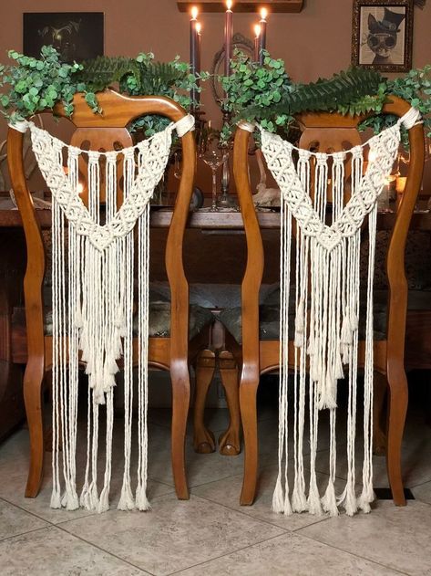 Macrame Chair Back, Bohemian Wedding Favors, Bridal Chair, Macrame Chair, Macrame Wedding Decor, Wedding Arches Outdoors, Macrame Chairs, Macrame Wedding Backdrop, Aisle Runners