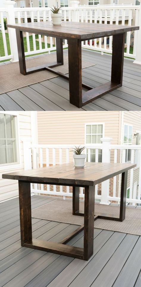 Dining Table Build, Outdoor Wood Dining Table, Diy Outdoor Dining Table, Diy Outdoor Dining, Dining Table Outdoor, Modern Outdoor Dining Table, Modern Outdoor Table, Table Build, Modern Outdoor Dining