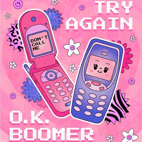 Looking for a blast to the past? Check out Freepik Company's hand-drawn illustration inspired by the 2000s. Relive the o.k. boomer trend, complete with pink mobile phones and all your favorite throwback vibes. Download now to create something unique in an instant! #freepikcompany Y2k Illustration Aesthetic, Y2k Illustration Art, Y2k Design Aesthetic, Y2k Vector, Y2k Illustration, Blast To The Past, Phone Drawing, Pink Mobile, Y2k Phone