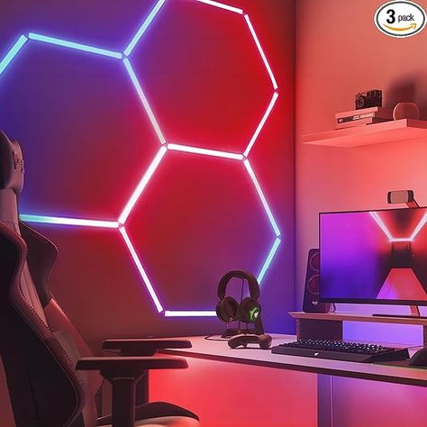 ALL4DETAIL RGB LED Hexagon Lights, Remote Dimmable Hexagon Garage Light with 358 Color Modes, LED Ceiling Light Hexagon for Gaming Room, Party, Gym, Bar - Amazon.com Hexagon Lights, Gym Bar, Lighting Showroom, Hexagon Design, Garage Lighting, Car Showroom, Gaming Room, Rgb Color, Led Night Light