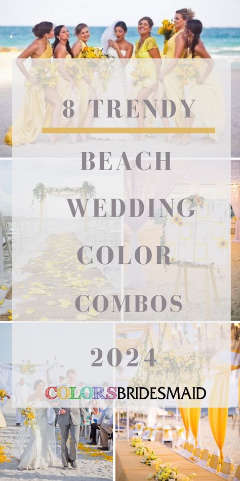 8 Trendy Beach Wedding Color Palettes for 2024 - ColorsBridesmaid Beach Wedding Fall Colors, April Beach Wedding Colors, February Beach Wedding, Beach Wedding Bridal Party Colors, Hawaiian Wedding Colors, Mexico Wedding Ideas Color Schemes, Beach Wedding Colors Bridesmaid Dress, Beach Wedding Colours, Beach Wedding Theme Ideas Color Palettes