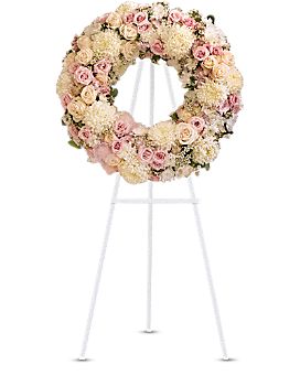 Peace Eternal Wreath - Teleflora Day Flower, Sympathy Arrangements, White Chrysanthemum, Roses White, Sympathy Flowers, Pink Hydrangea, Rose Wreath, Pink Petals, Spray Roses