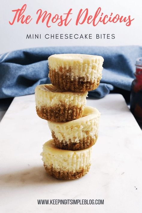 Mini Cheesecake Bites, Mini Cheesecakes Easy, Strawberry Cheesecake Bites, Cheesecake Bites Recipe, Homemade Graham Cracker Crust, Mini Cheesecake Recipes, Cheesecake Recipes Classic, Homemade Graham Crackers, Cake Bites