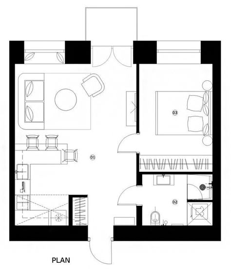 Gallery of House Plans Under 50 Square Meters: 26 More Helpful Examples of Small-Scale Living  - 41 Hexagon House, Square House Plans, Mini Apartments, Small Floor Plans, Apartment Floor Plan, Apartment Floor Plans, Home Design Floor Plans, Tiny House Floor Plans, Floor Plan Layout