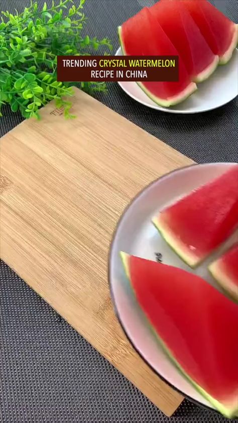 Trending crystal watermelon recipe in China | Khai Khai | Watermelon Pudding, Watermelon Recipe, Fancy Desserts Recipes, Jelly Crystals, Food Chinese, Frozen Waffles, Spicy Snacks Recipes, Chinese Recipe, Party Food Buffet