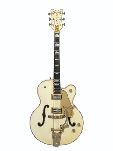 THE FRED GRETSCH MANUFACTURING COMPANY, BROOKLYN, CIRCA 1957 | A HOLLOW-BODY ELECTRIC GUITAR, WHITE FALCON, 6136 | 20th Century, hollow body | Christie's Gretsch White Falcon, Gretsch Guitar, Famous Guitarists, White Falcon, Pretty Guitars, Cool Electric Guitars, Guitar Tutorial, Guitar Players, Vintage Guitar