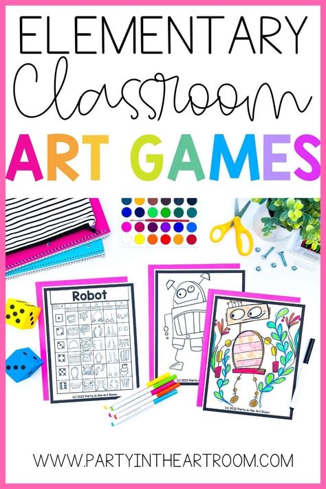 Art Class Games Elementary, Art Room Games, First Day Of Art Class Activities Elementary, Art Class Centers, Elementary Art Games, Art Games For Elementary, Art Class Games, First Day Of Art Class Elementary, Substitute Teacher Lesson Plans