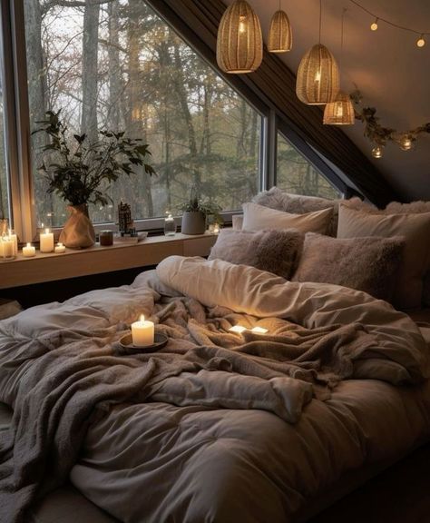 Luxury Bedroom Master Romantic Interior Design, Top Bedroom Ideas, Fall Bedroom Aesthetic, Cozy Core, Small Bedroom Inspiration, Winter Bedroom, Cabin Aesthetic, Cozy Fall Bedroom, Quotes Home