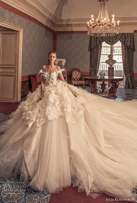 Weddinginspirasi.com featuring - julia kontogruni 2019 bridal off the shoulder v neck heavily embellished bodice tulle skirt romantic princess a line wedding dress backless royal train (12) mv -- Julia Kontogruni Couture 2019 Wedding Dresses #wedding #weddings #bridal #weddingdress #weddingdresses #bride #fashion ~ Country Wedding Dress, Wedding Dress Tea Length, Wedding Dresses Off The Shoulder, Dresses Off The Shoulder, Trendy Prom Dresses, Vintage Wedding Dresses, 파티 드레스, Beautiful Wedding Gowns, Sophisticated Bride