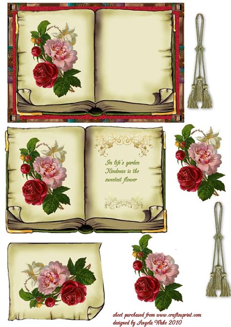 b Card Toppers Printable, Open Books, Decoupage Printables, Papel Vintage, 3d Sheets, Flower Sheets, 3d Decoupage, Image 3d, Art Carte