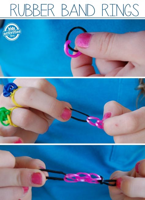 DIY Rubber Band Rings Rubber Band Rings, Easy Art And Craft Ideas, Easy Art And Craft, Rainbow Loom Bracelets Easy, Loom Band Bracelets, Rubber Band Crafts, Rainbow Loom Rubber Bands, Rainbow Loom Patterns, Rainbow Loom Designs