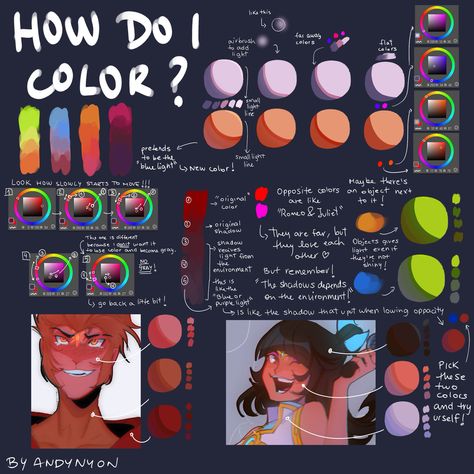 Color Theory Light And Shadow, Digital Art Coloring Process, Coloring Techniques Digital Art, Art Tutorials Color, Light Theory Drawing, Color Tips Drawing, Light Studies Drawing, Color Theory Reference, Digital Coloring Styles