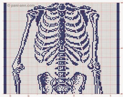 Crochet...Gotta Love It! Blog: Life size filet skeleton! - Contains the charts to make the life sized skeleton scarf/wrap thing!