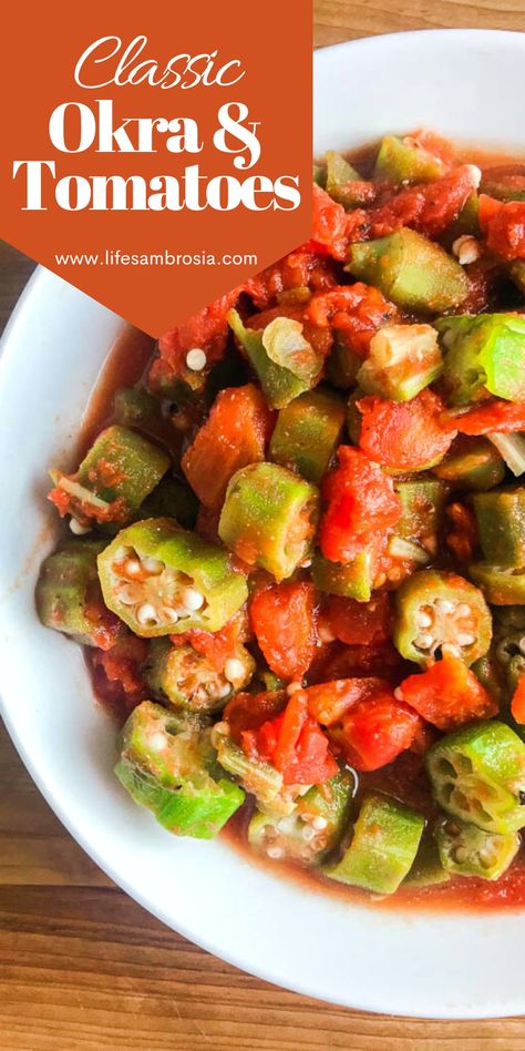 Okra And Tomato Recipe, Okra And Tomatoes, Southern Recipe, Easy Vegetable Side Dishes, Okra Recipes, Tomatoes Recipe, Southern Dishes, Classic Southern, Recipe Healthy