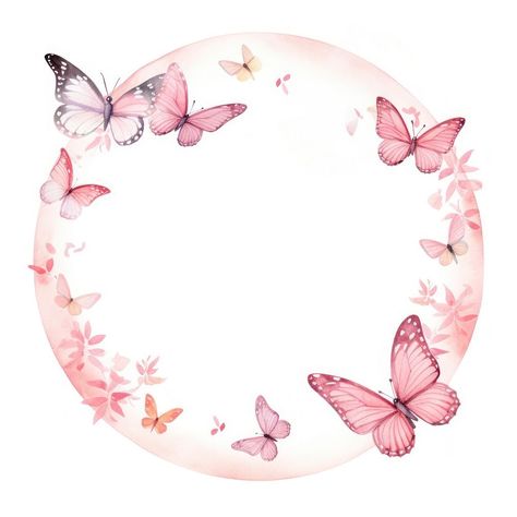 Pink butterfly circle border pattern petal white background.  | premium image by rawpixel.com / Wan Butterfly Ig Highlight Cover, Circle Border Aesthetic, Pink Circle Frame, Pink Circle Background, Background Circle Frame, Birthday Circle Frame, Butterfly Border Design, Butterfly Border, Butterfly Circle