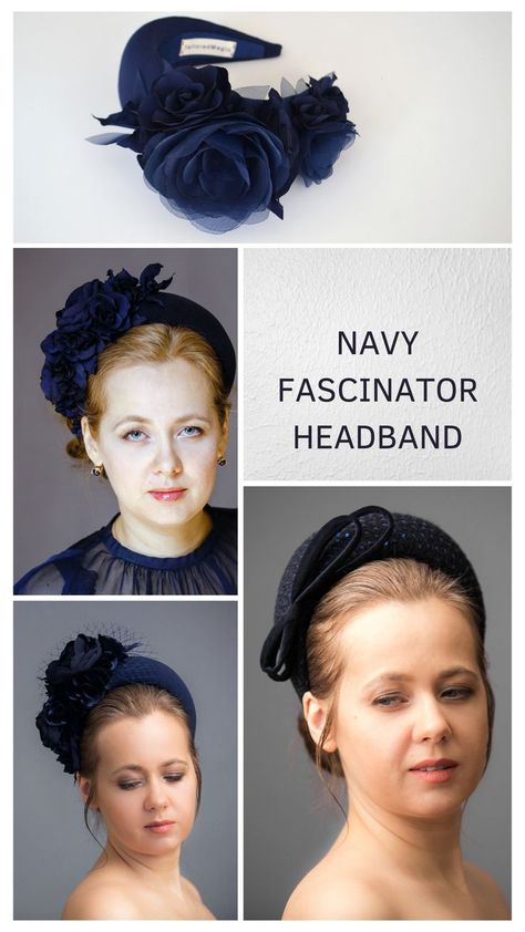 Wedding Guest Fascinators, Groom Hair, Headband For Wedding, Padded Headbands, Mother Of The Groom Hairstyles, Wedding Hats For Guests, Navy Fascinator, Fascinator Hats Wedding, Crown Headpiece