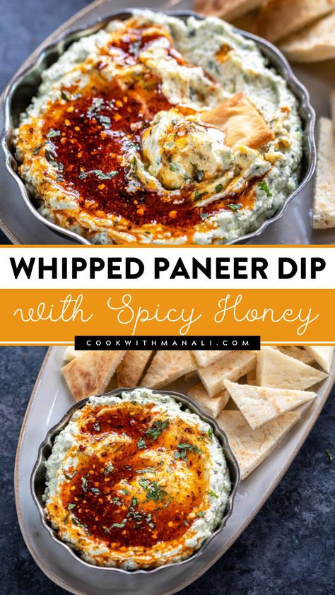 Whipped Paneer Dip, Indian Dinner Vegetarian, Indian Cheese Paneer Recipes, Best Spreads For Bread, Naan Bread Dipping Sauce, Fusion Indian Appetizers, Naan Dipping Sauces, Recipes With Paneer Cheese, Recipes Using Paneer