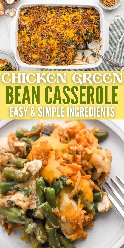 Chicken Green Bean Casserole Recipes, Chicken Green Bean Casserole Crock Pot, Chicken Potato Green Bean Casserole, Chicken And Green Beans Casserole, Green Bean Freezer Meal, Green Bean And Chicken Casserole, Shredded Chicken And Green Beans, Chicken Green Bean Rice Casserole, Green Bean Main Dish Recipes