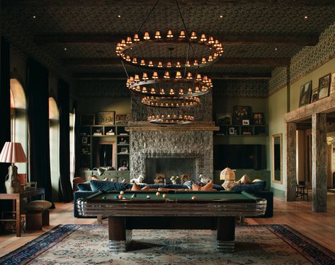 Inside Johnny Galecki’s Whimsically Gothic Nashville Mansion | Architectural Digest Pierce Ward, Magnolia Wallpaper, Leather Daybed, Johnny Galecki, Vintage Parisian, Glass Floor Lamp, Leather Stool, Forest Wallpaper, Curved Sofa