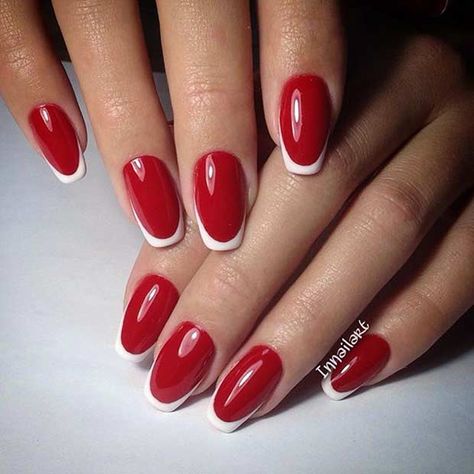 Red Tip Nails, Red And White Nails, White Tip Nails, French Tip Nail Designs, Red Acrylic Nails, Hacks Beauty, French Nail Designs, Red Nail Designs, White Nail Designs