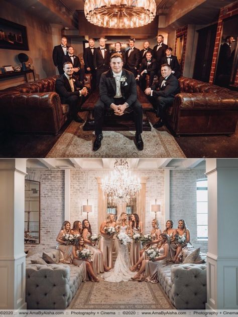 Astorian Houston Wedding, Industrial Bridal Suite, Grooms Suite Decor, Bridal Sweet Room Ideas, Groom Suite Ideas Wedding Day, Groom Room Decoration, Grooms Room Decor Wedding Ideas, Grooms Suite Ideas, Brides Suite