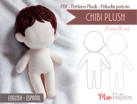 CHIBI Human Doll Plush 25 Cm PDF Sewing Pattern Digital - Etsy Mexico Plush Template, Chibi Plush, Human Doll, Doll Plushies, Plushie Patterns, Sewing Stuffed Animals, Spanish English, Doll Sewing Patterns, Plush Pattern